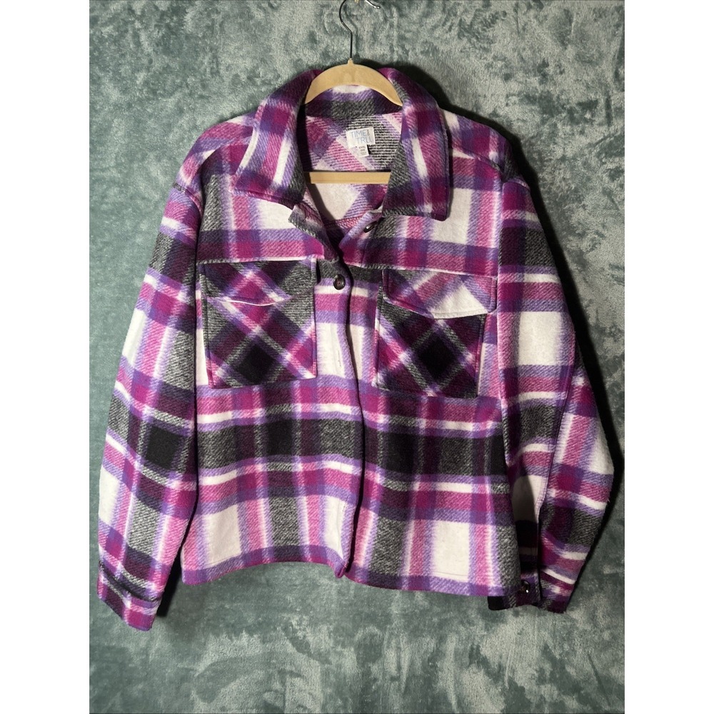 Time & Tru Button Up Heavy Fleece Coat Purple White Grey XXXL (22)